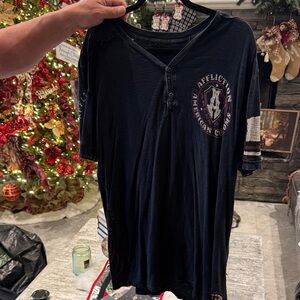Affliction Men's Black Henley Graphic Tee